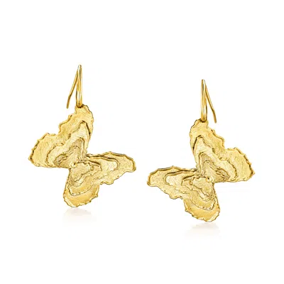 Ross-simons Italian 18kt Gold Over Sterling Butterfly Drop Earrings In Yellow