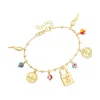 Ross-simons Italian 18kt Gold Over Sterling Charm Bracelet With Multicolored Murano Glass Beads In Burgundy