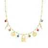 Ross-simons Italian 18kt Gold Over Sterling Charm Necklace With Multicolored Murano Glass Beads In Gold