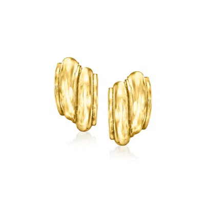 Ross-simons Italian 18kt Gold Over Sterling Curved Ribbed Earrings In Yellow