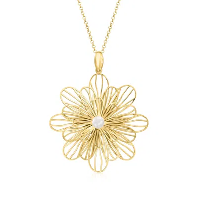Ross-simons Italian 18kt Gold Over Sterling Daisy Pendant Necklace With 5-6mm Cultured Pearl In Multi