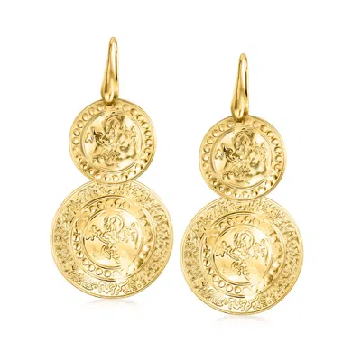 Ross-simons Italian 18kt Gold Over Sterling Disc Drop Earrings In Yellow