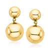 Ross-simons Italian 18kt Gold Over Sterling Double-bead Drop Earrings In Yellow