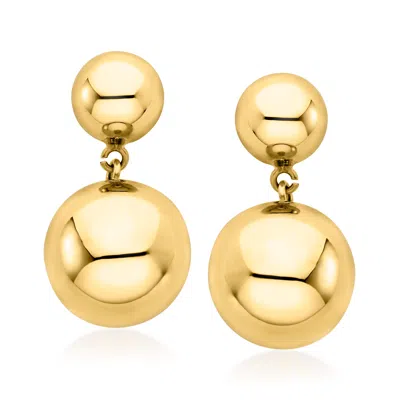 Ross-simons Italian 18kt Gold Over Sterling Double-bead Drop Earrings In Yellow