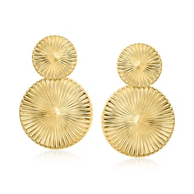 Ross-simons Italian 18kt Gold Over Sterling Double-disc Drop Earrings In Yellow