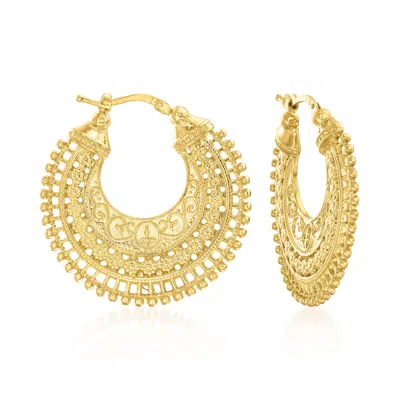 Ross-simons Italian 18kt Gold Over Sterling Embellished Hoop Earrings In Yellow