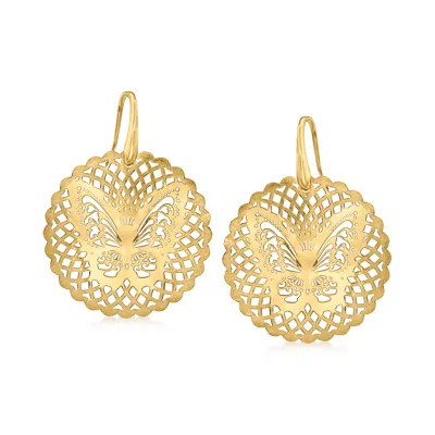 Ross-simons Italian 18kt Gold Over Sterling Filigree Butterfly Drop Earrings