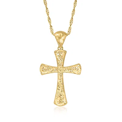 Ross-simons Italian 18kt Gold Over Sterling Filigree Cross Pendant Necklace In Yellow