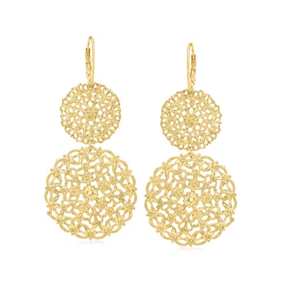 Ross-simons Italian 18kt Gold Over Sterling Filigree Disc Drop Earrings In Yellow