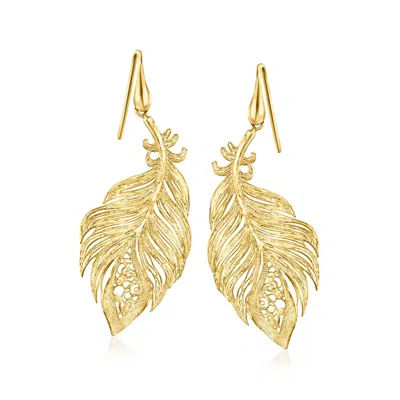 Ross-simons Italian 18kt Gold Over Sterling Filigree Feather Drop Earrings In Multi
