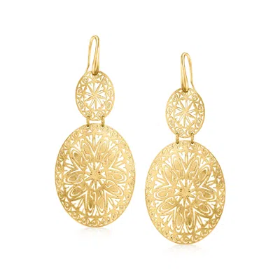 Ross-simons Italian 18kt Gold Over Sterling Floral Double-drop Earrings In Yellow