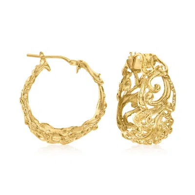 Ross-simons Italian 18kt Gold Over Sterling Florentine-style Hoop Earrings In Yellow