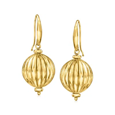 Ross-simons Italian 18kt Gold Over Sterling Fluted Bead Drop Earrings In Yellow