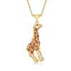 Ross-simons Italian 18kt Gold Over Sterling Giraffe Pendant Necklace With Black And Caramel Enamel In Yellow