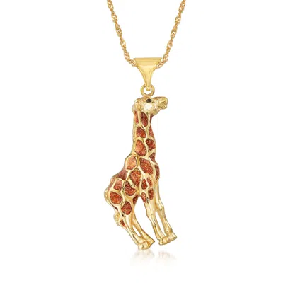 Ross-simons Italian 18kt Gold Over Sterling Giraffe Pendant Necklace With Black And Caramel Enamel In Yellow