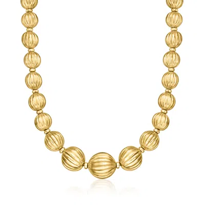 Ross-simons Italian 18kt Gold Over Sterling Graduated Fluted-bead Necklace In Multi