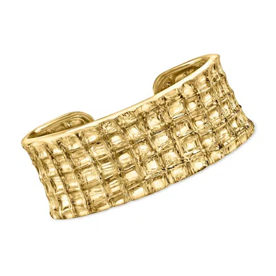 Ross-simons Italian 18kt Gold Over Sterling Grid-pattern Cuff Bracelet In Multi