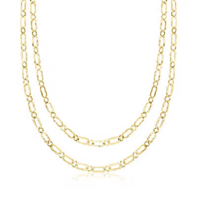 Ross-simons Italian 18kt Gold Over Sterling Hammered And Polished Flat-oval Link Layered Necklace In Multi