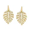 Ross-simons Italian 18kt Gold Over Sterling Hammered Leaf Drop Earrings In Yellow
