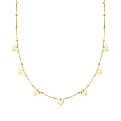 Ross-simons Italian 18kt Gold Over Sterling Heart And Bead Station Necklace In Multi