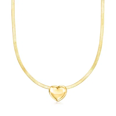 Ross-simons Italian 18kt Gold Over Sterling Heart Herringbone Necklace In Multi