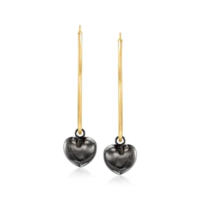 Ross-simons Italian 18kt Gold Over Sterling Hoop Earrings With Removable Black Rhodium And Sterling Silver Heart In White