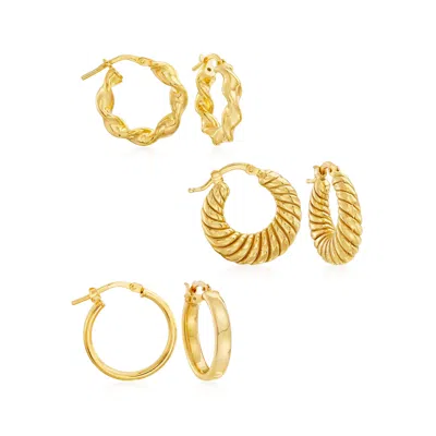 Ross-simons Italian 18kt Gold Over Sterling Jewelry Set: 3 Pairs Of Hoop Earrings