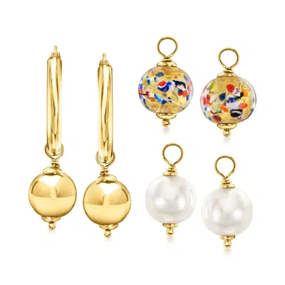 Ross-simons Italian 18kt Gold Over Sterling Jewelry Set: Hoop Earrings And 3 Pairs Of Interchangeable Drops In Yellow