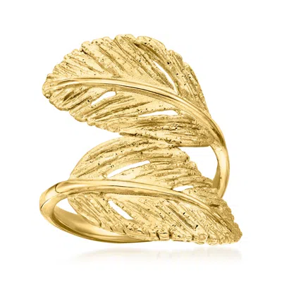 Ross-simons Italian 18kt Gold Over Sterling Leaf Bypass Ring In Yellow