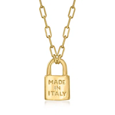 Ross-simons Italian 18kt Gold Over Sterling "made In Italy" Lock Pendant Paper Clip Link Necklace In Multi