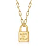 Ross-simons Italian 18kt Gold Over Sterling "made In Italy" Lock Pendant Paper Clip Link Necklace In Multi