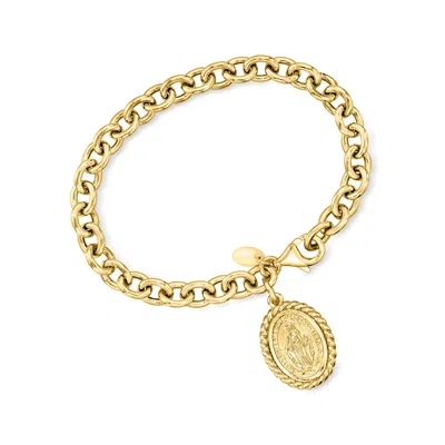 Ross-simons Italian 18kt Gold Over Sterling Miraculous Medal Charm Bracelet In Multi