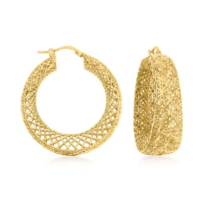 Ross-simons Italian 18kt Gold Over Sterling Openwork Hoop Earrings In Yellow