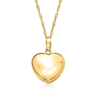 Ross-simons Italian 18kt Gold Over Sterling Puffed Heart Pendant Necklace In Yellow