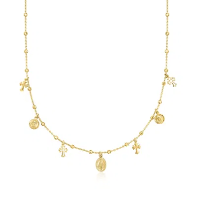 Ross-simons Italian 18kt Gold Over Sterling Religious Charm Necklace In Multi