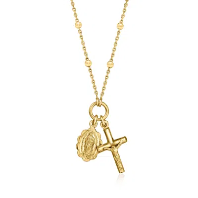 Ross-simons Italian 18kt Gold Over Sterling Religious Charm Necklace In Multi