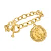 Ross-simons Italian 18kt Gold Over Sterling Replica Lira Coin And Oval Link Toggle Bracelet In White