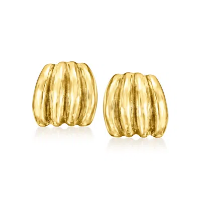 Ross-simons Italian 18kt Gold Over Sterling Ribbed Earrings In Yellow