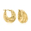 Ross-simons Italian 18kt Gold Over Sterling Ribbed Twist Hoop Earrings In Gold