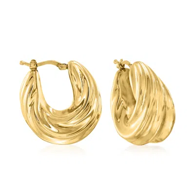 Ross-simons Italian 18kt Gold Over Sterling Ribbed Twist Hoop Earrings In Yellow