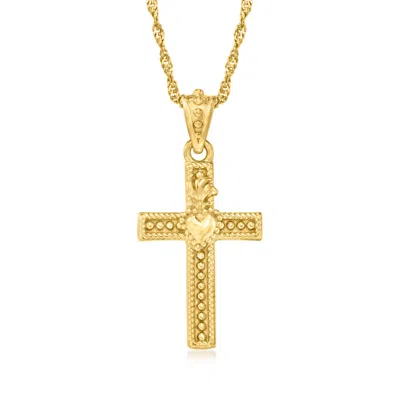 Ross-simons Italian 18kt Gold Over Sterling Sacred Heart Cross Adjustable Pendant Necklace
