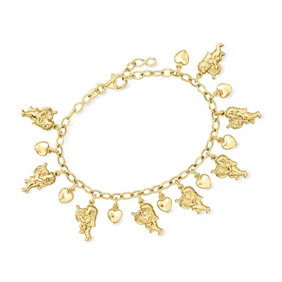 Ross-simons Italian 18kt Gold Over Sterling Silver Cherub And Heart Charm Bracelet