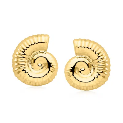 Ross-simons Italian 18kt Gold Over Sterling Spiral Seashell Earrings In Yellow