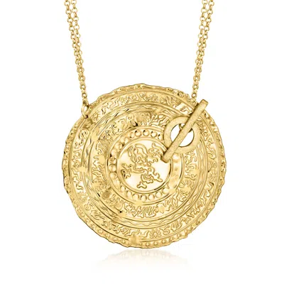 Ross-simons Italian 18kt Gold Over Sterling Textured And Polished Ancient Arabic-inspired Coin Toggle Necklace In Multi