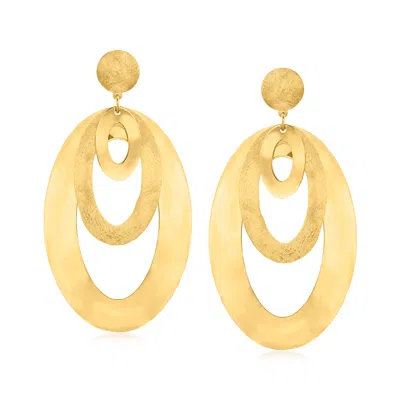 Ross-simons Italian 18kt Gold Over Sterling Textured Oval Drop Earrings In Yellow