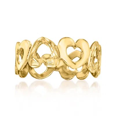 Ross-simons Italian 18kt Yellow Gold Textured And Polished Open-space Heart Ring