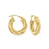 Ross-simons Italian 18kt Yellow Gold Twisted Hoop Earrings In Gold
