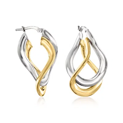 Ross-simons Italian 2-tone Sterling Silver Curved Double-hoop Earrings In White