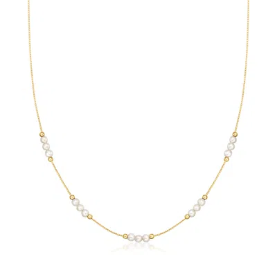 Ross-simons Italian 2.5-3mm Cultured Pearl Trio Station Necklace In 14kt Yellow Gold In Multi