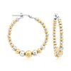 Ross-simons Italian 3-6mm Sterling Silver And 18kt Gold Over Sterling Graduated Bead Hoop Earrings In Multi